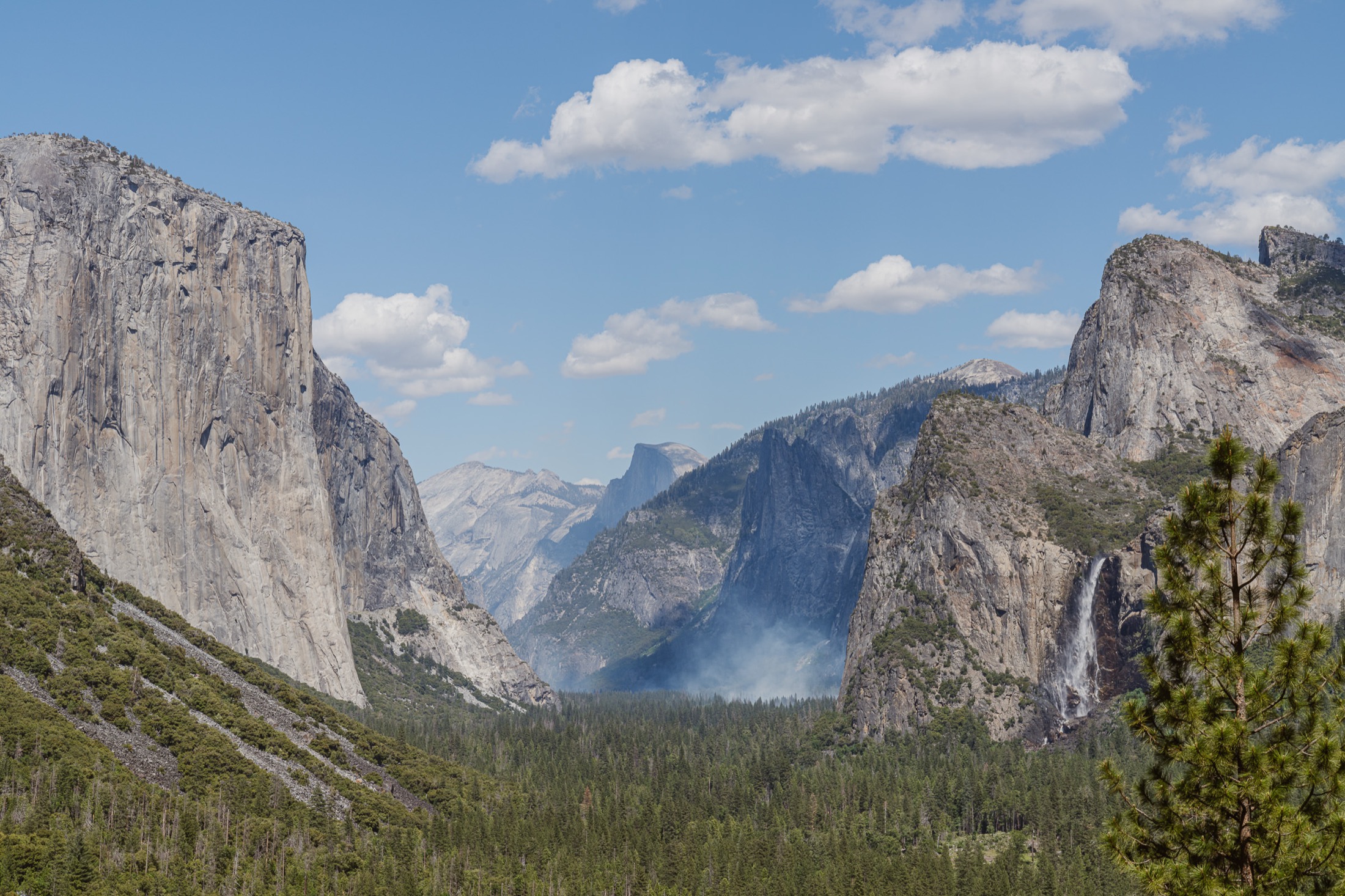 Yosemite Valley from Tunnel View with granite walls and a waterfall